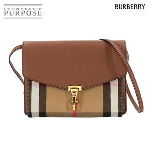 Burberry Macken Shoulder Bag House Check Leather Canvas Brown Beige